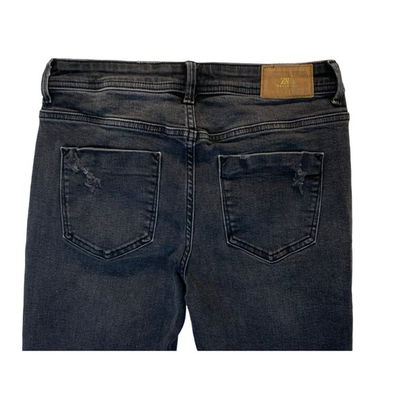Zara Jeans Size 6 Mid Rise Skinny Stretch Black Faded Distressed Frayed Raw Hem - Picture 6 of 7